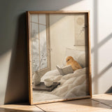 Product presentation view of Cinnamon Canary Reading in Bed Poster.