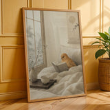 Additional product presentation of Cinnamon Canary Reading in Bed Poster.