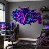 Gaming Wall Vinyl Decal | Neon Controller Broken Wall Illusion Sticker | Gamer Room LED Arcade Wall Art | Teen Bedroom Decor
