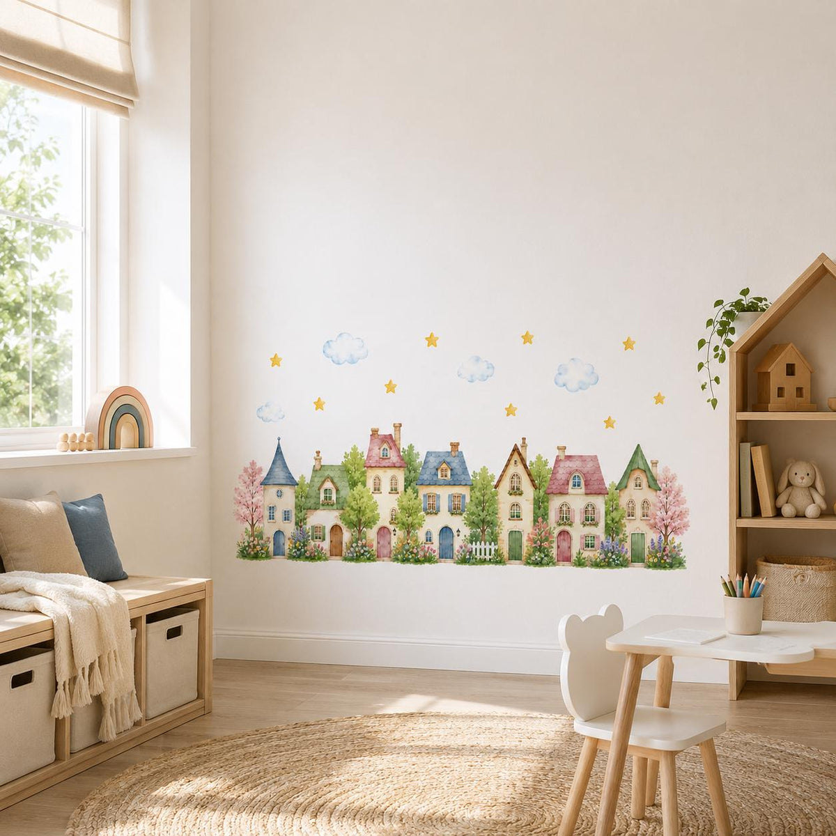 Alternate gallery view of Watercolor Village Houses Wall Vinyl Decal.
