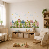 Alternate product presentation of Watercolor Village Houses Wall Vinyl Decal.