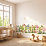 Product view of Watercolor Village Houses Wall Vinyl Decal.