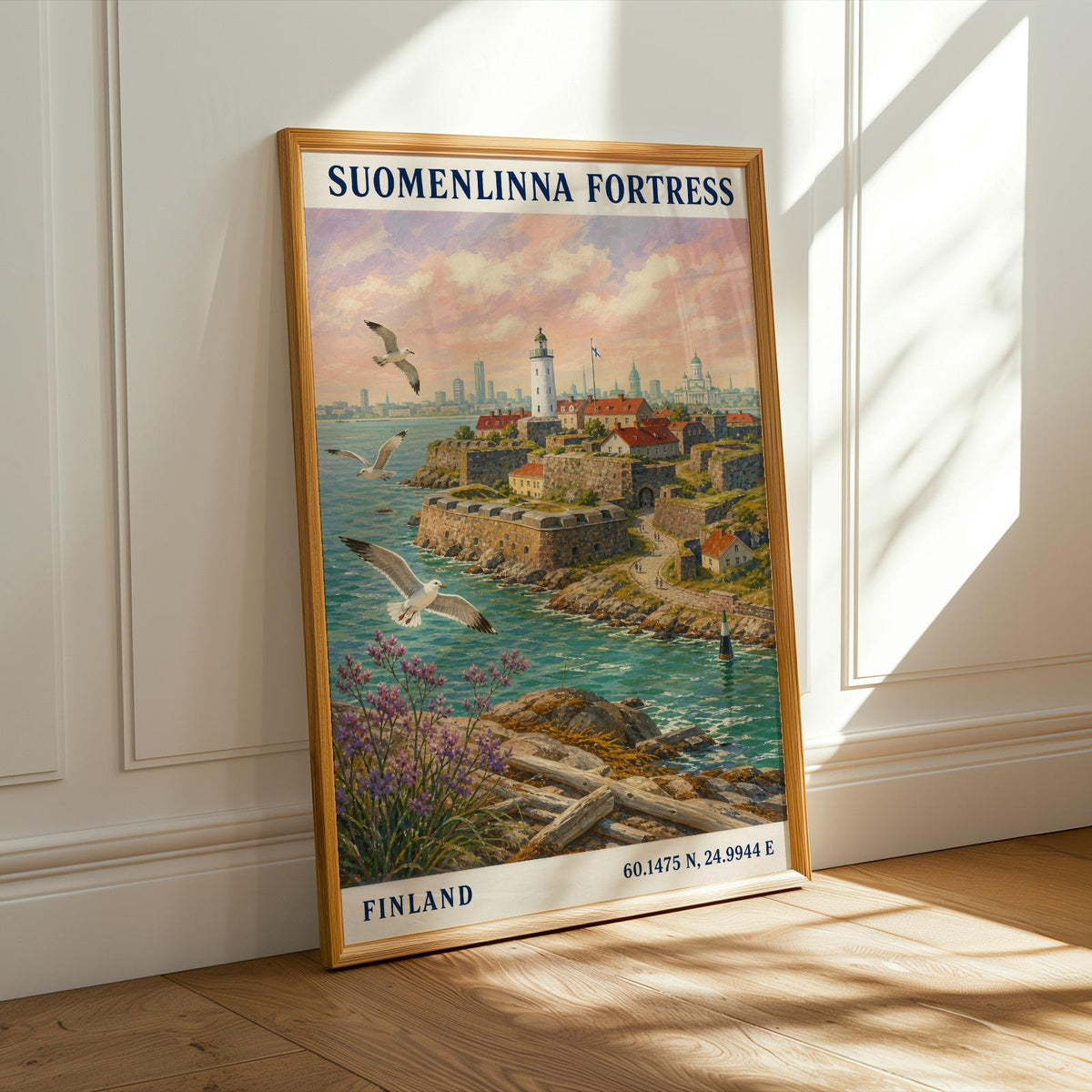 Product presentation view of Suomenlinna Fortress Art Print Poster.