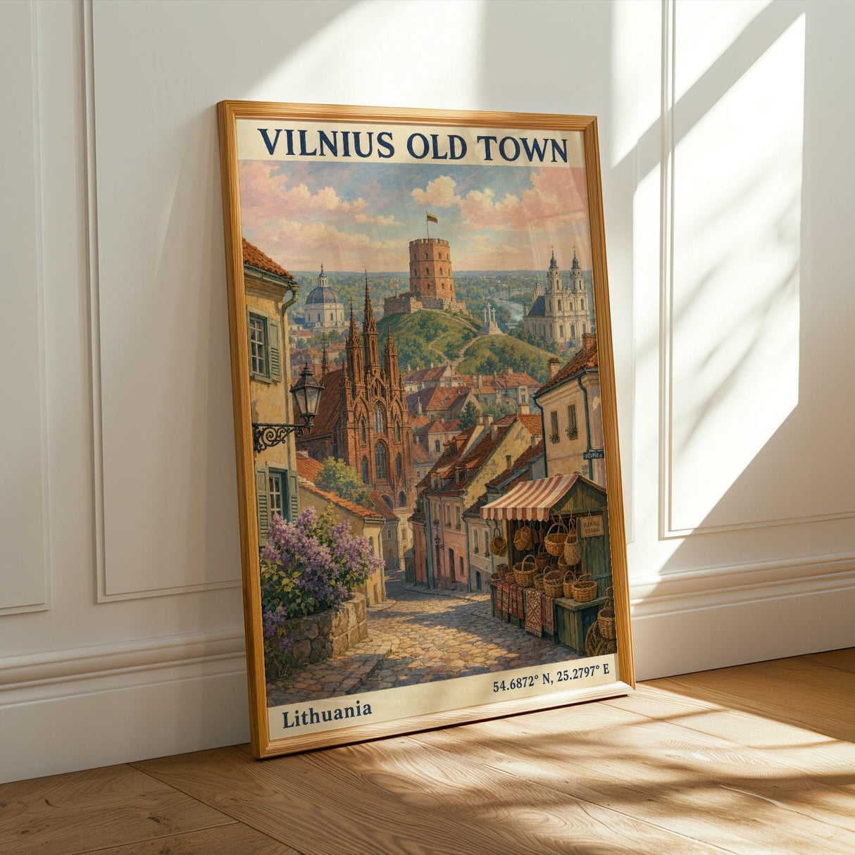 Product presentation view of Vilnius Old Town Art Print Poster.