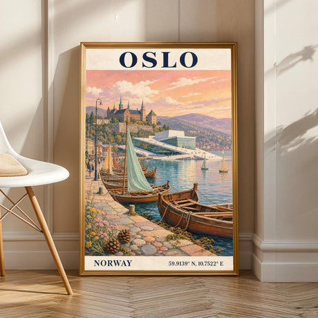Product view of Oslo Harbor Travel Poster.