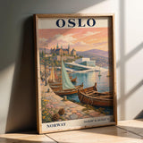 Product presentation view of Oslo Harbor Travel Poster.