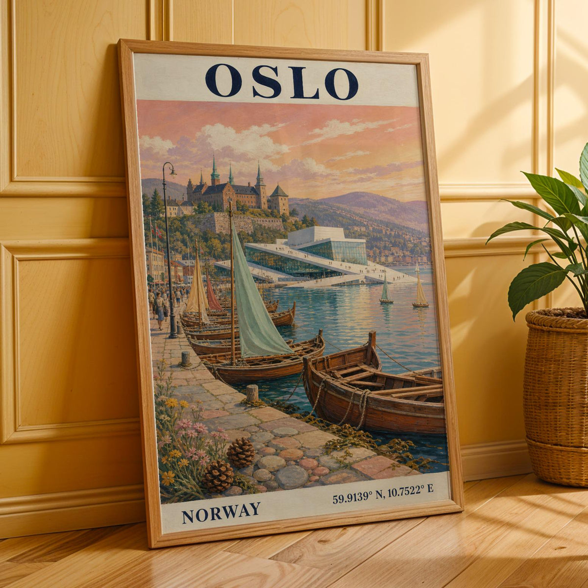 Additional product presentation of Oslo Harbor Travel Poster.