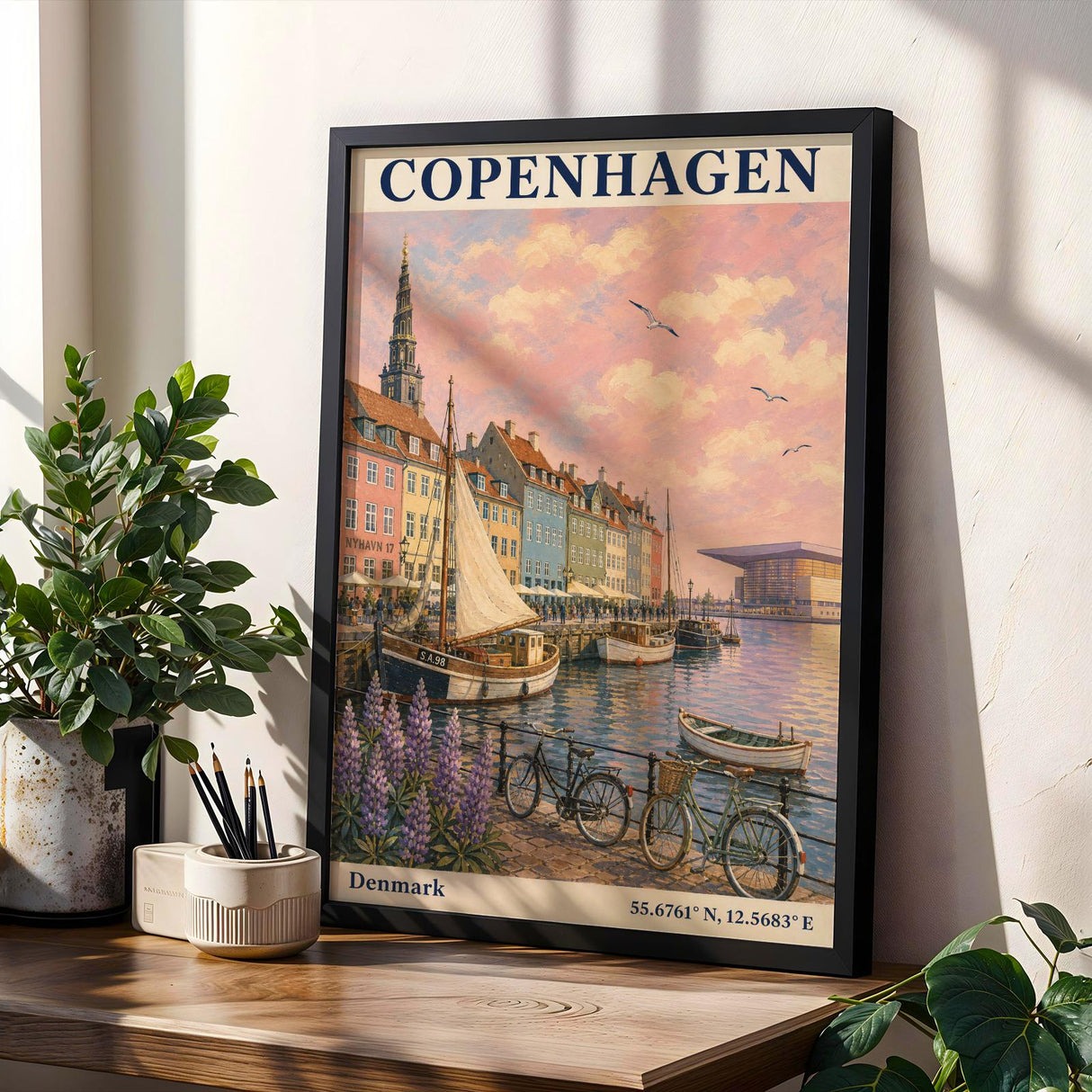 Product gallery view of Copenhagen Harbor Travel Poster.