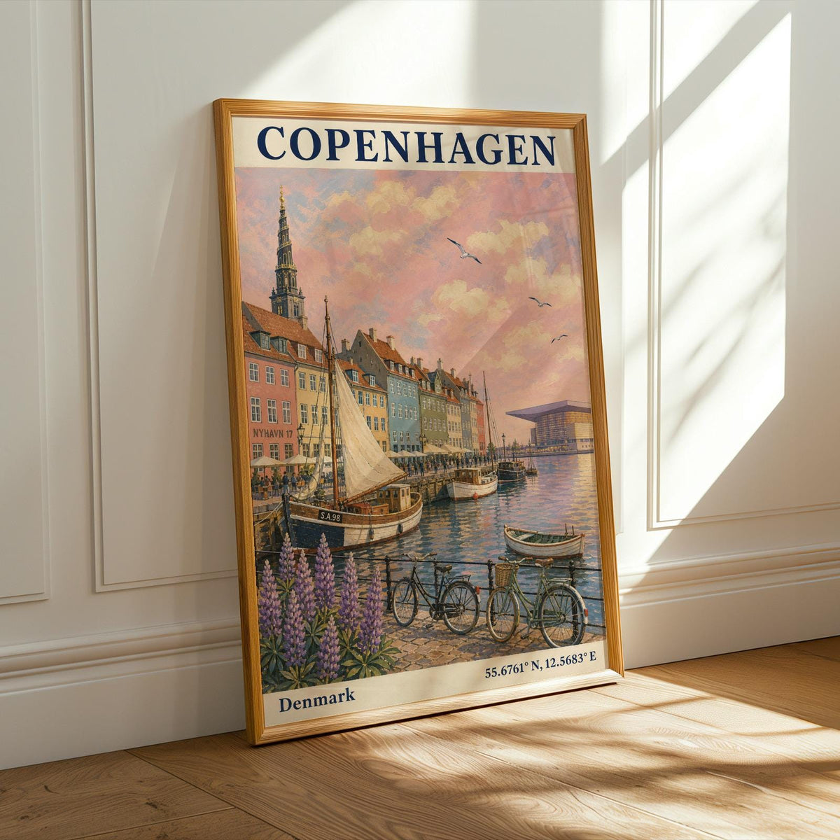 Alternate product presentation of Copenhagen Harbor Travel Poster.
