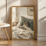 Product view of Scandinavian Cat Reading in Bed Poster.