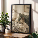 Product gallery view of Scandinavian Cat Reading in Bed Poster.