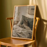 Product detail view of Scandinavian Cat Reading in Bed Poster.
