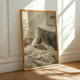 Alternate product presentation of Scandinavian Cat Reading in Bed Poster.