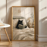 Product view of Black Cat Reading in Bed Poster.