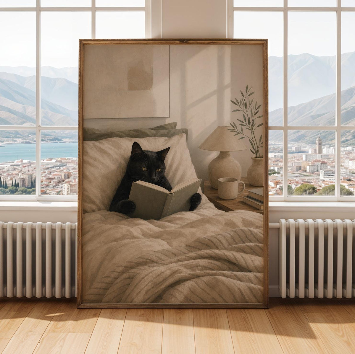Alternate gallery view of Black Cat Reading in Bed Poster.