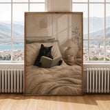 Alternate gallery view of Black Cat Reading in Bed Poster.