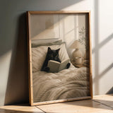 Product presentation view of Black Cat Reading in Bed Poster.