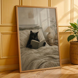 Additional product presentation of Black Cat Reading in Bed Poster.