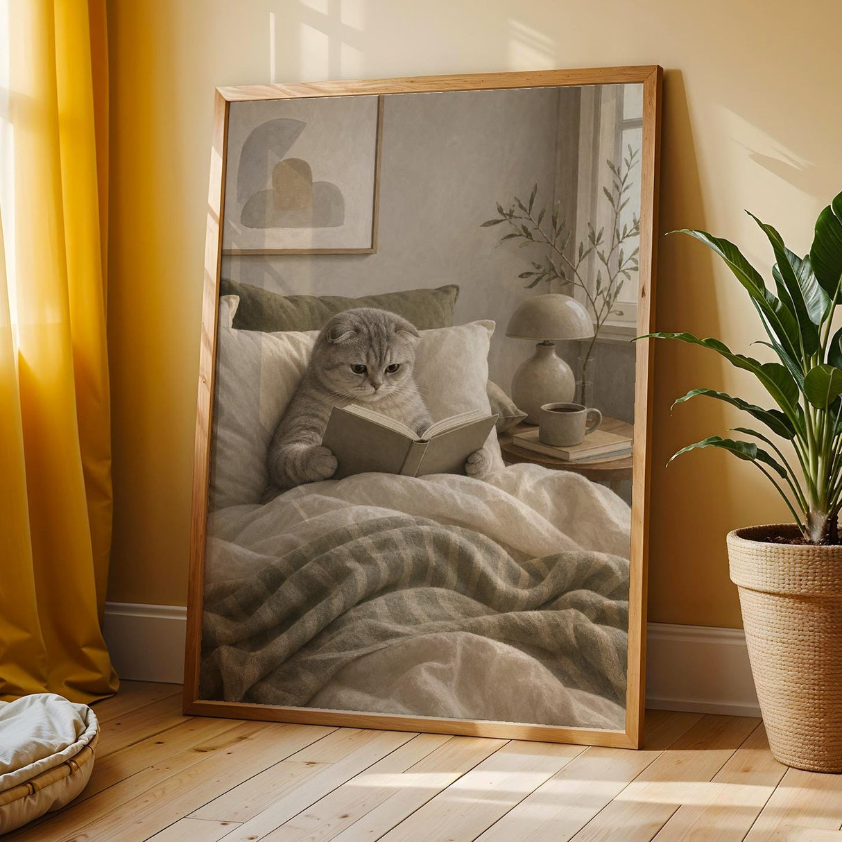 Additional product view of Scottish Fold Cat Reading in Bed Poster.