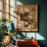 Alternate product view of Maine Coon Cat Reading in Bed Poster.
