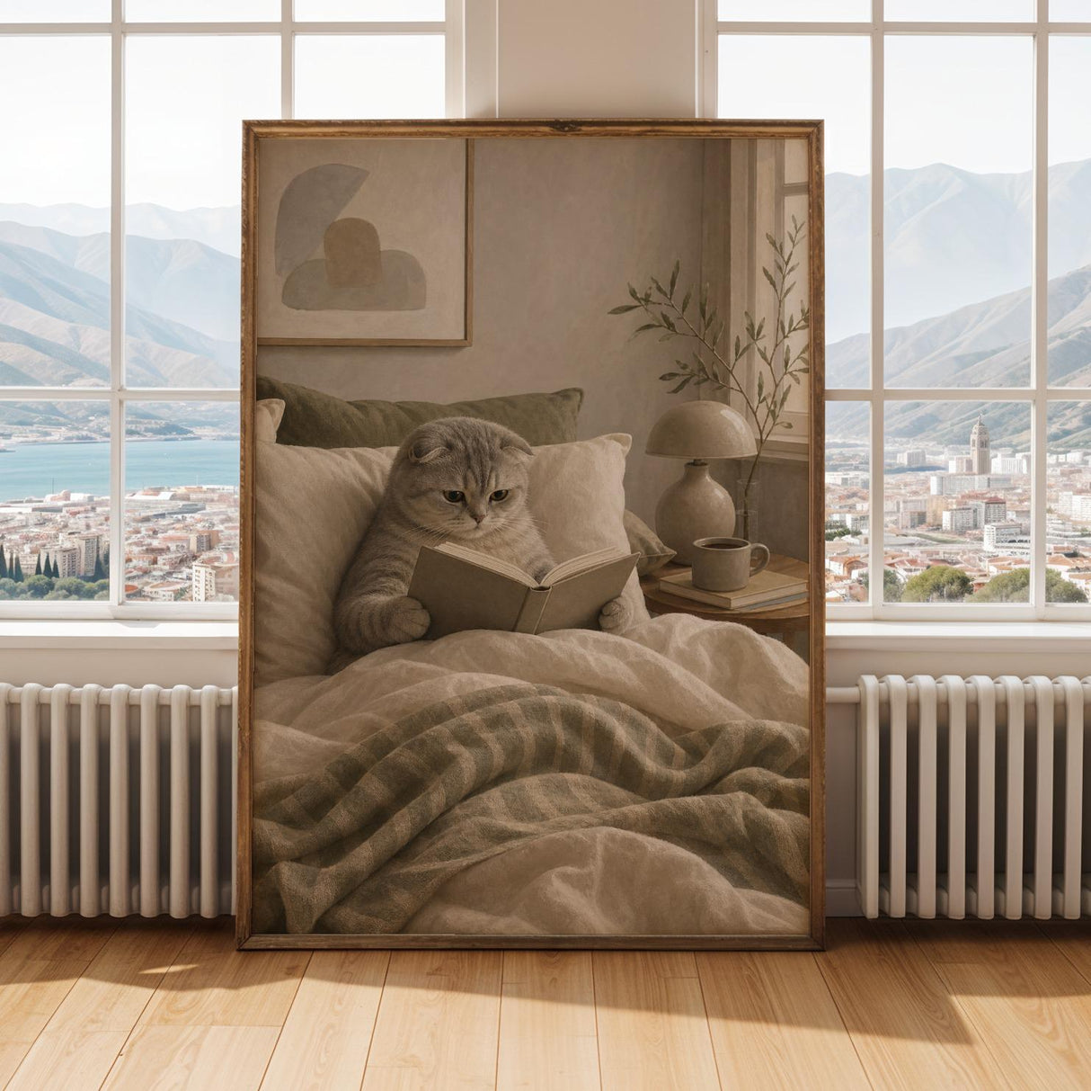 Alternate gallery view of Scottish Fold Cat Reading in Bed Poster.