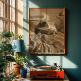 Alternate product view of Norwegian Forest Cat Reading in Bed Poster.