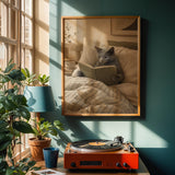 Alternate product view of Russian Blue Cat Reading in Bed Poster.