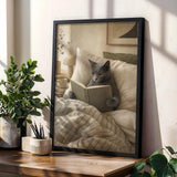 Product gallery view of Russian Blue Cat Reading in Bed Poster.