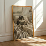 Alternate product presentation of Norwegian Forest Cat Reading in Bed Poster.