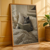 Additional product presentation of Russian Blue Cat Reading in Bed Poster.