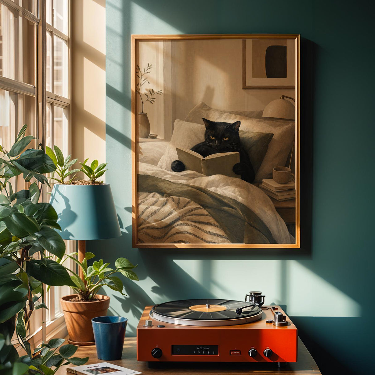 Alternate product view of Bombay Cat Reading in Bed Poster.