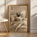 Product view of Siamese Cat Reading in Bed Poster.