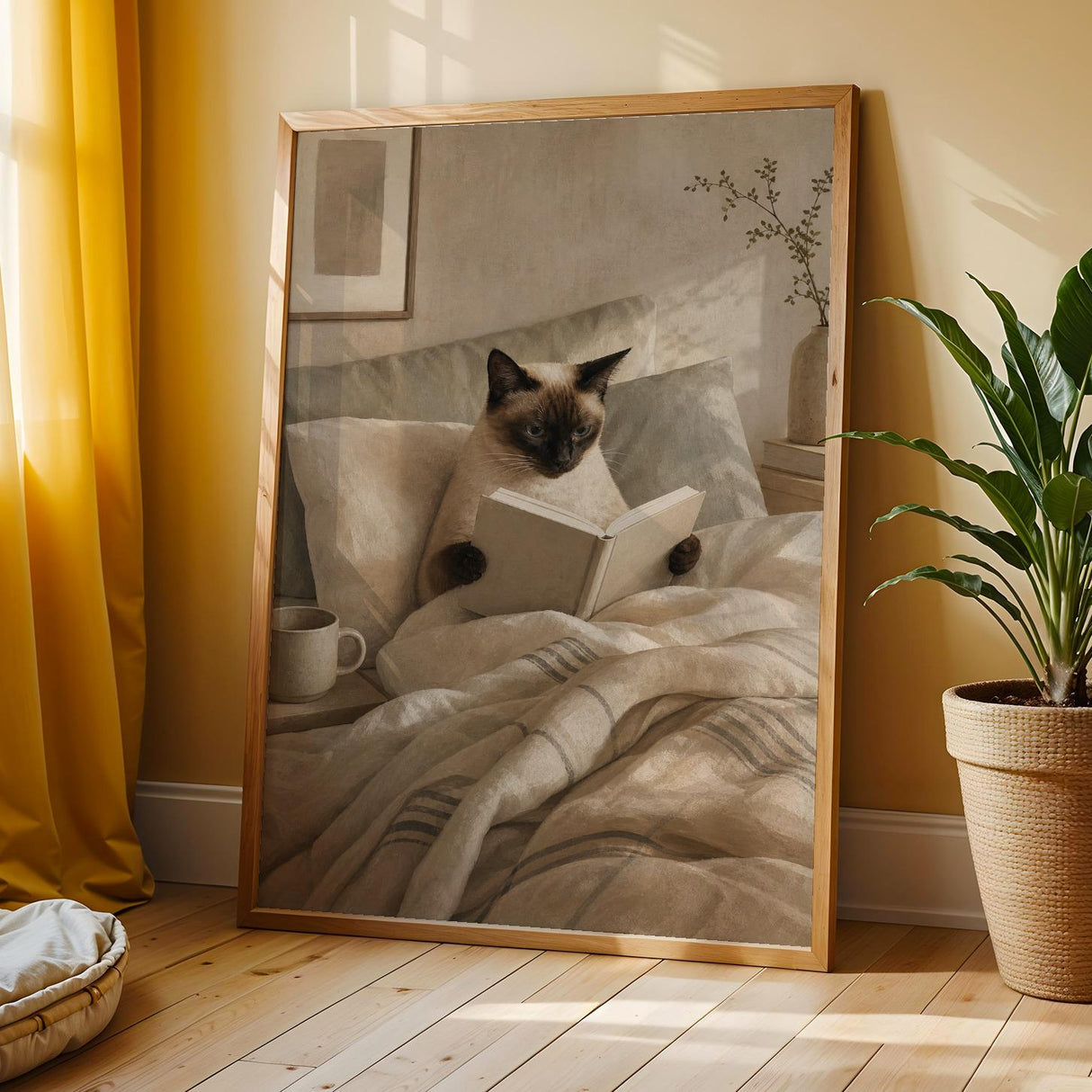 Additional product view of Siamese Cat Reading in Bed Poster.