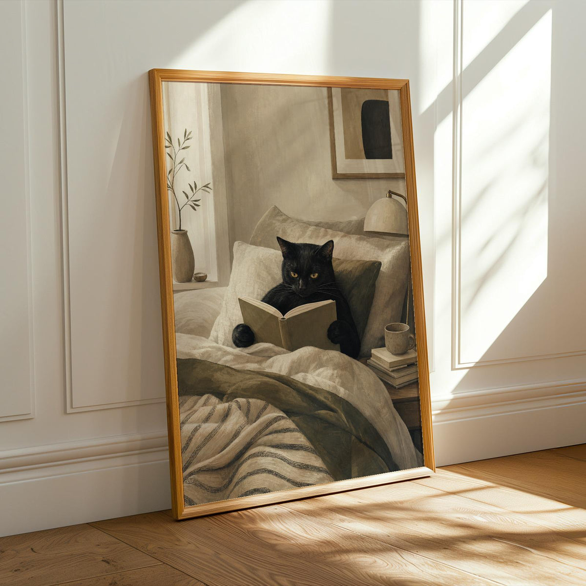Alternate product presentation of Bombay Cat Reading in Bed Poster.