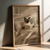 Product presentation view of Siamese Cat Reading in Bed Poster.