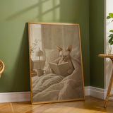 Product detail view of Sphynx Cat Reading in Bed Poster.