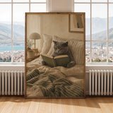 Alternate gallery view of British Shorthair Cat Reading in Bed Poster.