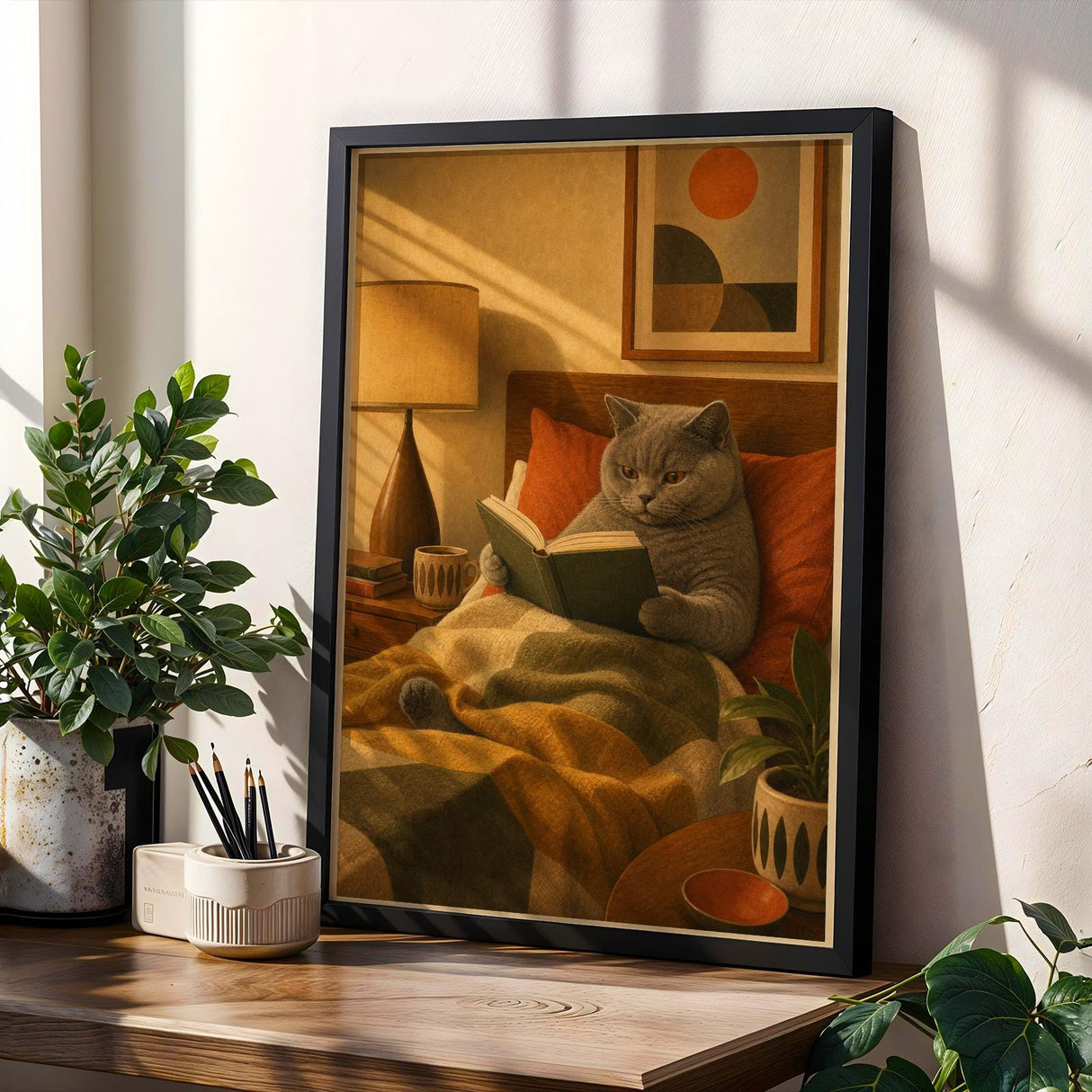 Product gallery view of British Shorthair Reading in Armchair Poster.