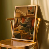 Product detail view of British Shorthair Reading in Armchair Poster.