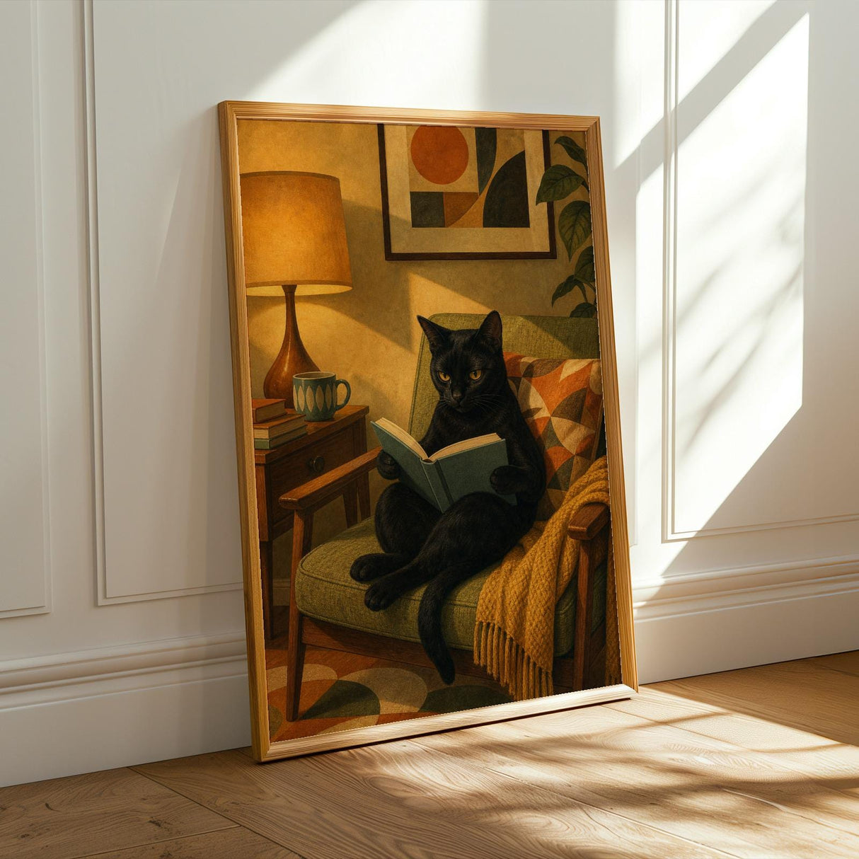Alternate product presentation of Bombay Cat Reading in Armchair Poster.