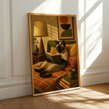 Alternate product presentation of Siamese Cat Reading in Bed Poster.