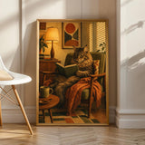 Product view of Maine Coon Reading in Armchair Poster.