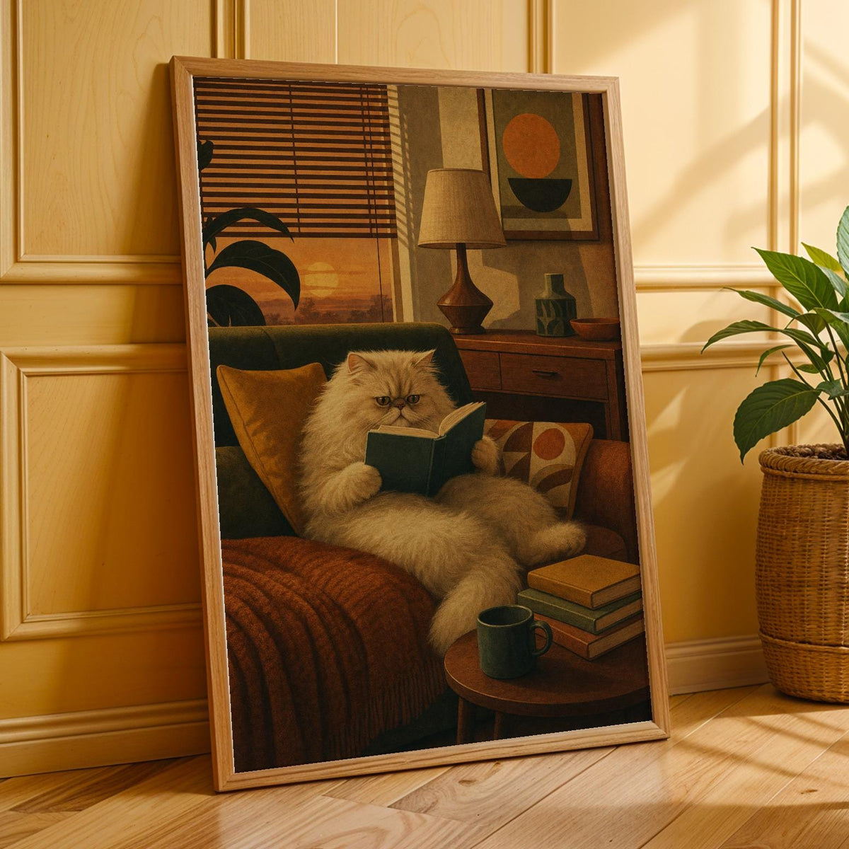Additional product presentation of Persian Cat Reading in Armchair Poster.