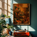Alternate product view of Bengal Cat Reading in Armchair Poster.