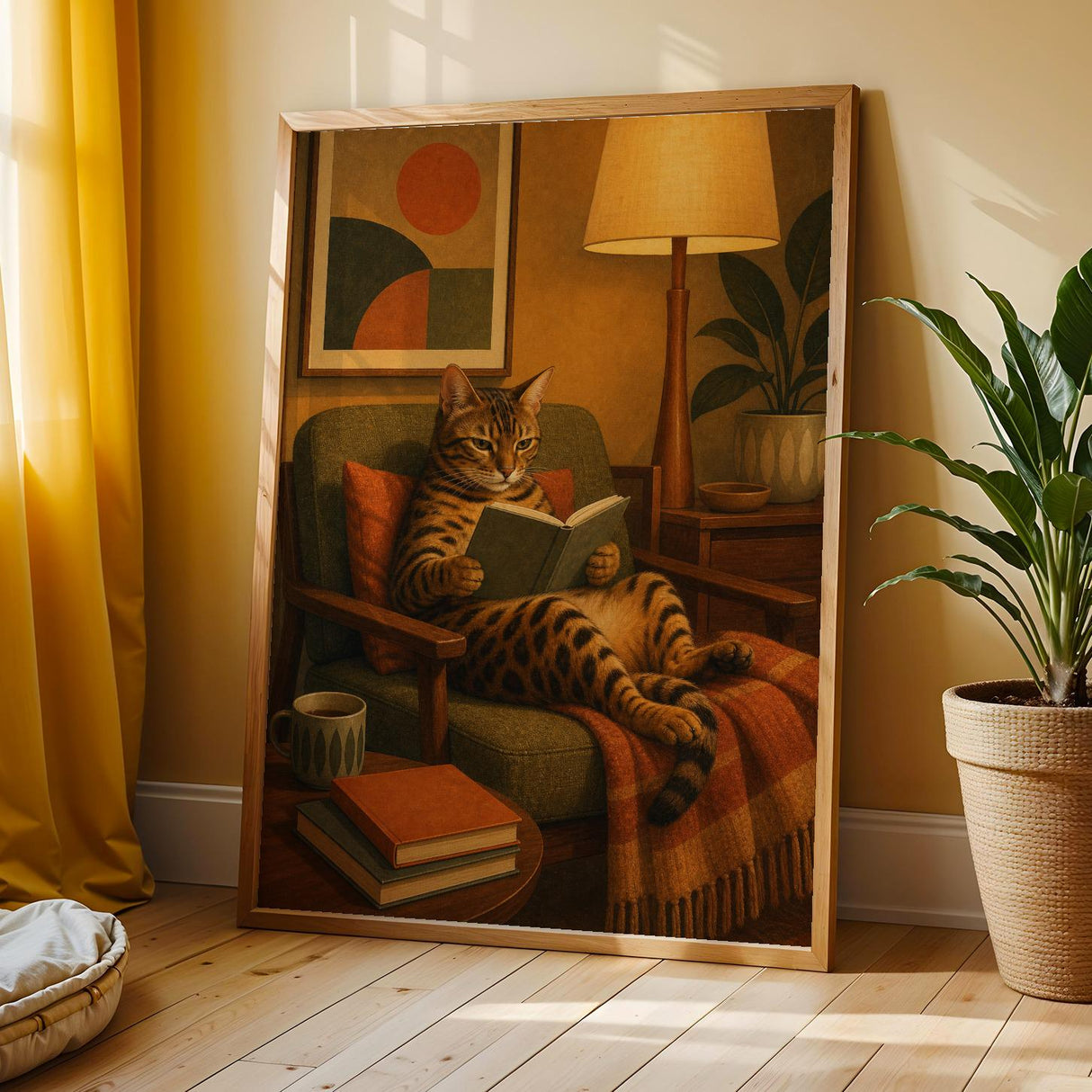 Additional product view of Bengal Cat Reading in Armchair Poster.