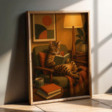 Product presentation view of Bengal Cat Reading in Armchair Poster.