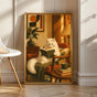 Product view of Turkish Angora Cat Reading in Armchair Poster.