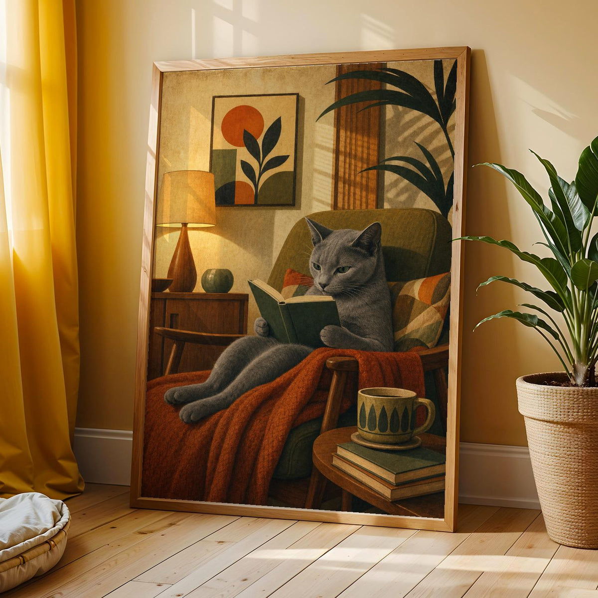 Additional product view of Russian Blue Cat Reading Book Poster.