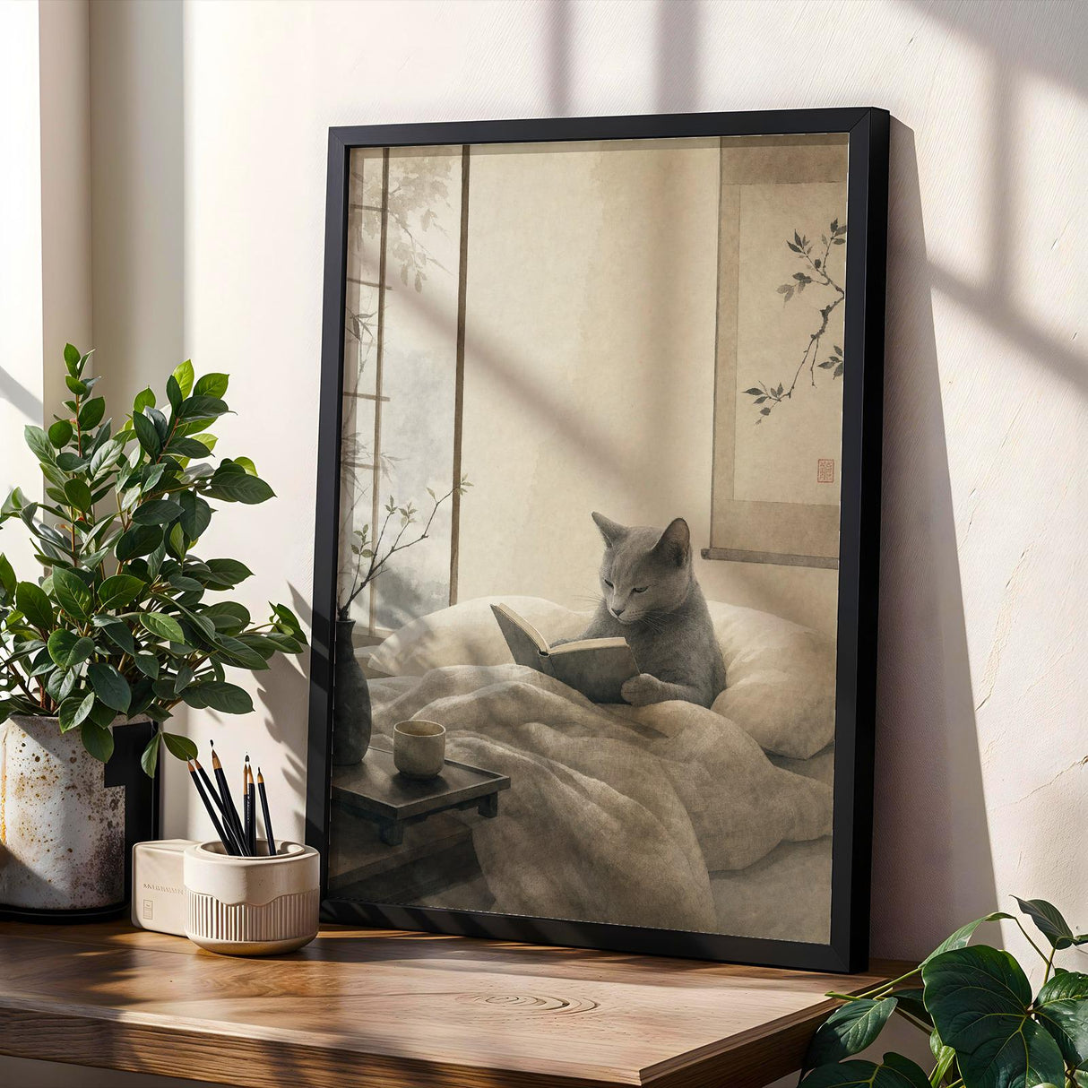 Product gallery view of Fog Gray Zen Cat Poster.