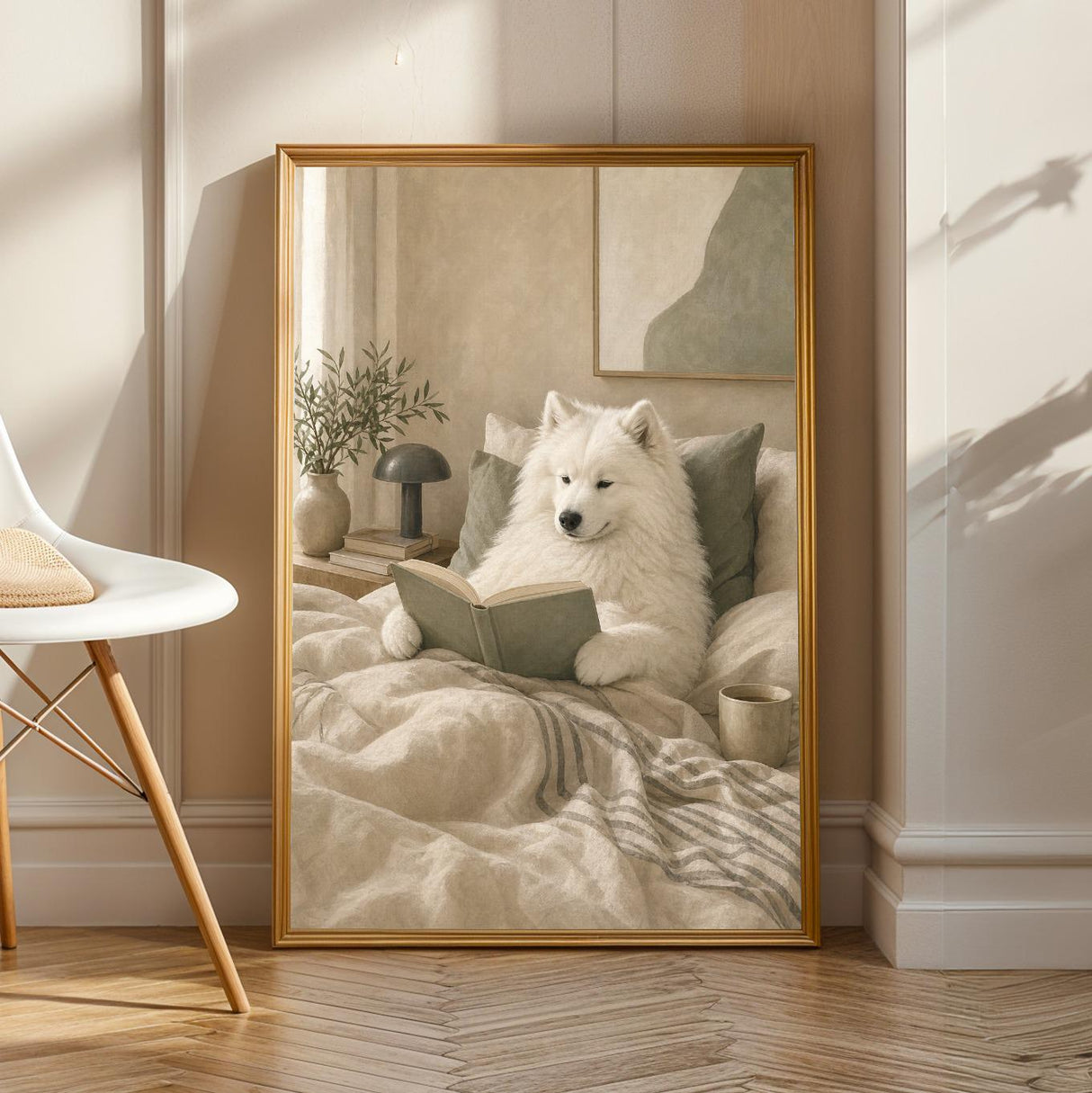 Scandinavia poster featuring a Samoyed dog in a Nordic gouache design.